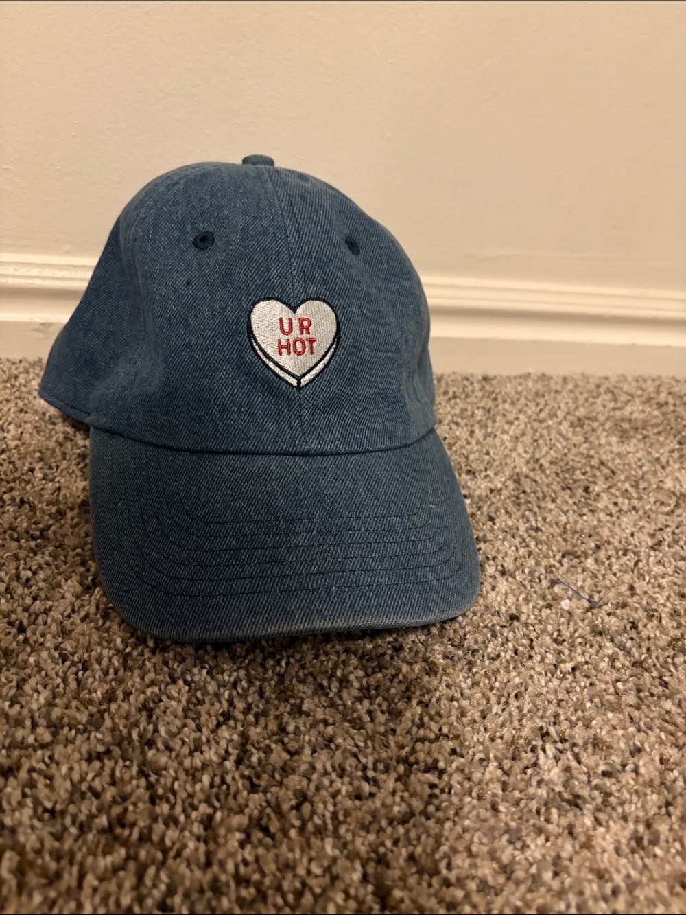 NWOT Universal Thread Blue Denim 'UR HOT' Heart Patch Baseball Cap